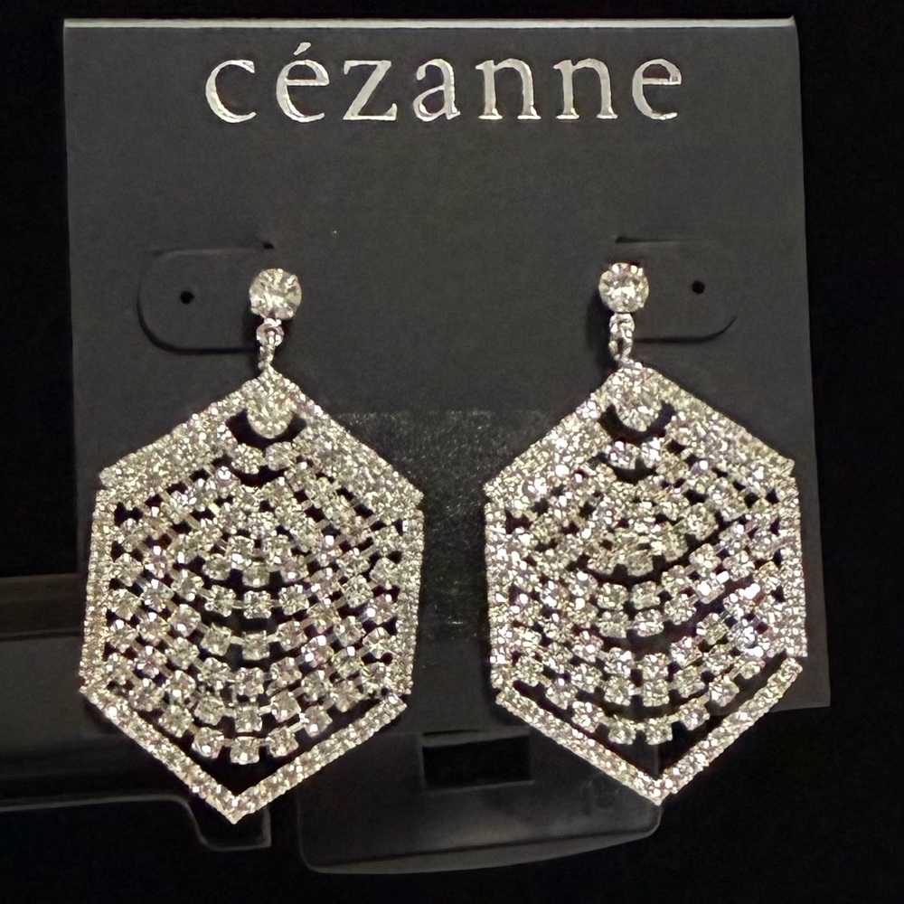 Cézanne Crystal CZ Pave Rhinestones Silver Post Earrings NWT